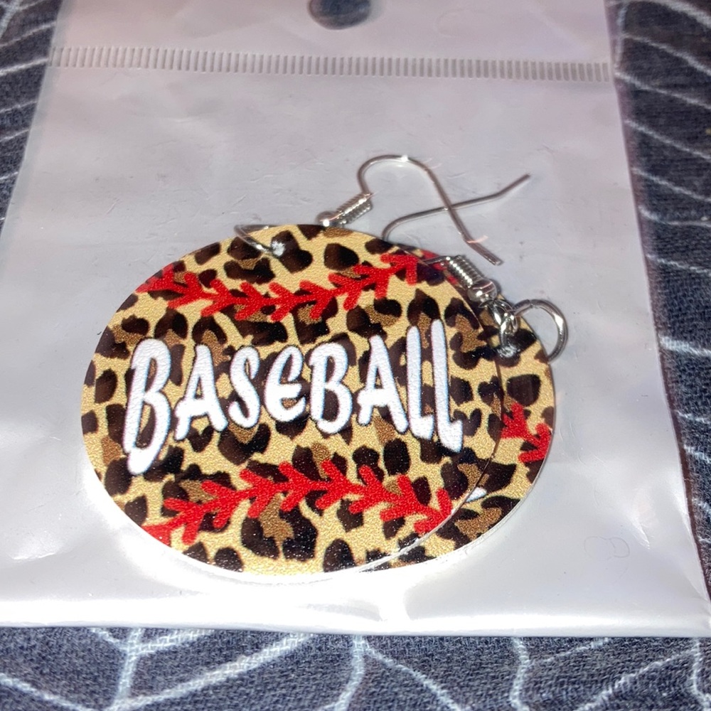 Cheetah Design Baseball Style Silver Earrings